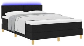 Cama Box Spring com Colchão e LED Preto 140x200 cm Tecido