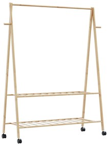 Cabide com prateleiras e rodas 132x45,5x155,5 cm bambu