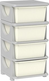 Organizador de Brinquedos 37x37x76 cm com 4 Gavetas Torre de Arrumação para Crianças +3 Anos Cantos Arredondados e Pegas  Creme