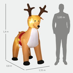 Rena Insuflável de Natal com Luzes LED Decoração Natalícia com Ventoinha Interna 155x80x180 cm Castanha