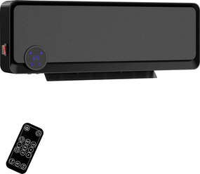 Aquecedor Cerâmico de Parede 1000W/2000W com Controle Remoto Tela LED Temporizador de 12h Termostato 56x18,5x11,7 cm Preto