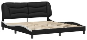 Estrutura de cama c/ cabeceira couro artificial preto e branco