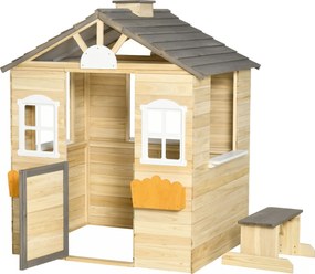 Outsunny Casa de Madeira de Jardim para Crianças de 3-7 Anos com Janelas 2 Floreiras e 1 Banco 113x94x134,5 cm Madeira | Aosom Portugal