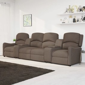 vidaXL Sofá reclin. 4 lug. c/ suportes copos tecido cinza-acastanhado