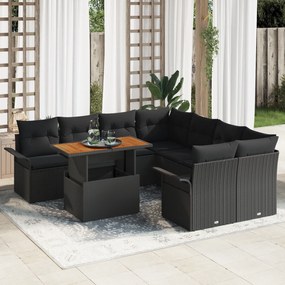 Conjunto de Sofá de Jardim vidaXL com Almofadas Preto Rattan de Poliet
