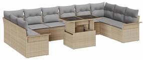 Conjunto de Sofá de Jardim VidaXL de 11 Peças com Almofadas Bege Rattan Poliéster