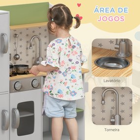 Cozinha de Madeira para Crianças com Máquina de Gelo Lavatório de Aço Inoxidável e Utensílios 84x34x89 cm Branco