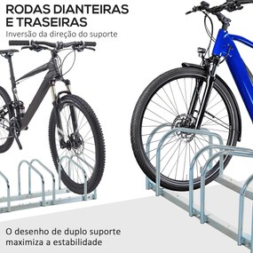 Estacionamento para 6 Bicicletas Suporte de Aço para Estacionar Bicicletas no Chão para Interior e Exterior 179x33x27 cm Prata