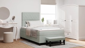 Cama Box Spring com Colchão e Banco Cinza Claro 120x200 cm Veludo