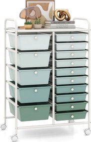 Carrinho de Arrumação, 63 x 37 x 87 cm, 15 Gavetas Removíveis, Verde