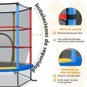 Trampolim para crianças 165 cm com rede de segurança e almofada de mola recreativa Estrutura em aço Multicolorido