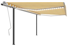 vidaXL Toldo retrátil manual com luzes LED 4x3,5 m amarelo e branco