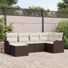 Conjunto de Sofá de Jardim vidaXL 6 Peças com Almofadas Castanho Vime Sintético