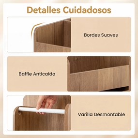 Carrinho de Arrumação com 3 Gavetas, 48,5 x 33 x 85 cm, Prateleira Ajustável, Natural