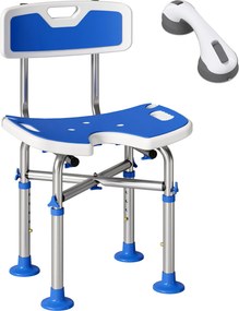 Cadeira de Duche para Pessoas Idosas Antideslizante com Altura Ajustável em 5 Posições Suporte para Duche de Mão 48x47,5x72-82 cm Azul
