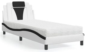 Cama com colchão 90x200 cm couro artificial branco e preto