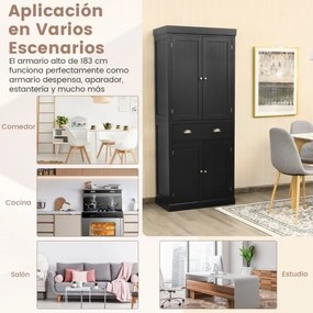 Armário arrumação multifuncional de 2 portas com gaveta para sala de estar Sala de jantar e cozinha 76 x 40 x 183 cm Preto