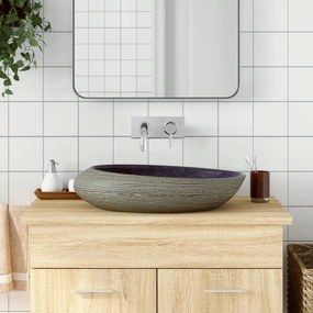 vidaXL Lavatório de bancada oval 59x40x14 cm cerâmica roxo e cinza