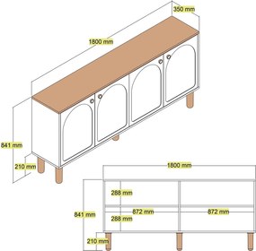 Aparador "Bianco" - Branco - 180x84x35cm - Design Moderno