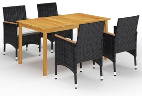 5 pcs conjunto de jantar p/ jardim c/ almofadões preto
