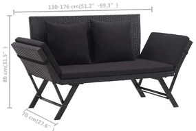 Banco de jardim c/ almofadões 176 cm vime PE preto