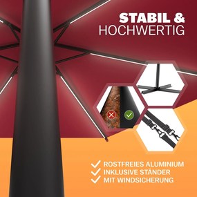 Chapéu de sol solar com LED Mali  Ø330cm Proteção UV 30+ vermelho