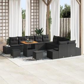 Conjunto de Sofá de Jardim vidaXL 13 Peças com Almofadas Preto Vime Si