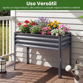Floreira Elevada de Metal 112 x 55 x 81 cm com Revestimento Eletroforético e Drenagem para Legumes, Flores e Frutas - Cinzenta