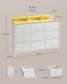 Cómoda com iluminação LED e 9 gavetas 33,5 x 114 x 84 cm branco nuvem