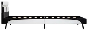 Estrutura cama c/ LED 90x200 cm couro artificial branco e preto