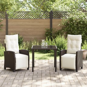 Conjunto de Jantar de Jardim 3 Peças Castanho em Rattan