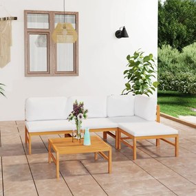 vidaXL 5 pcs conj. lounge de jardim + almofadões cor creme teca maciça