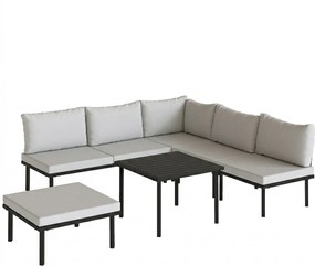 Outsunny Conjunto Lounge para Jardim 5-6 Pessoas Conjunto com Sofá 2 Lugares 2 Cadeiras Canto Mesa em Ripas Puff | Aosom Portugal