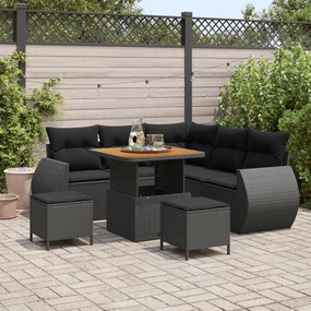 Conjunto de Sofá de Jardim vidaXL com Almofadas Preto Vime Sintético A