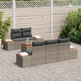 Conjunto de Sofá de Jardim de 6 Peças com Almofadas Cinzento Rattan Po