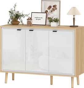 Aparador, móvel de arrumação com 3 portas 107 x 35 x 77 cm, prateleiras ajustáveis, , branco e cor carvalho