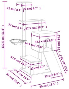 Árvore gatos c/ postes arranhadores sisal 130,5 cm cinza-escuro