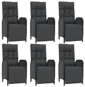 7 pcs conjunto de jantar p/ jardim c/ almofadões vime PE preto