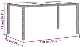 7 pcs conjunto jantar jardim c/almofadões vime PE/vidro preto
