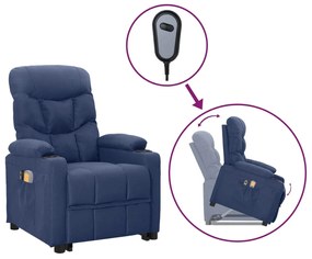 vidaXL Poltrona elevatória de massagens tecido azul