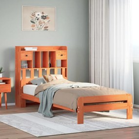 vidaXL Cama com estante sem colchão 90x200cm pinho maciço castanho-mel