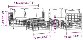 5 pcs conjunto lounge de jardim c/ almofadões vime PE antracite