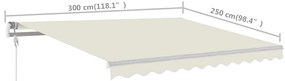 Toldo retrátil manual com postes 3x2,5 m cor creme