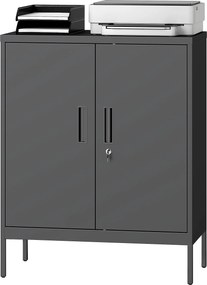 Armário de escritório metálico, 80 x 40 x 100 cm, móvel de arrumação, fechadura, 2 portas e 2 prateleiras ajustáveis, preto