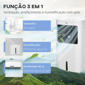 HOMCOM Climatizador de Ar Portátil Silencioso Climatizador Móvel 65W Humidificador Ventoinha com Ecrã LED Controlo Remoto Temporizador Oscilação 3 Velocidades 3 Modos 32x37x74 cm Branco