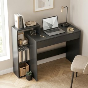 Secretária com arrumação 100 x 40 x 90 cm, secretária para computador com 3 prateleiras e uma gaveta, preta
