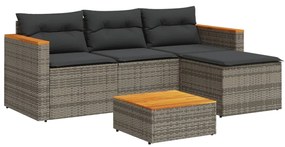 5 pcs conjunto sofás de jardim c/ almofadões acácia e vime PE