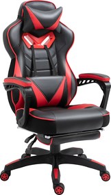 Vinsetto Cadeira de escritorio gaming ergonômica Altura ajustável Reclinável 65x70x118,5-128,5 cm Vermelho e Preto | Aosom Portugal