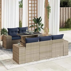6 pcs conjunto sofás jardim com almofadões PE/acácia cinzento