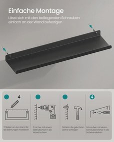 Conjunto 2 Prateleiras de parede em metal 10 x 40 x 2,5 cm Molduras pretas